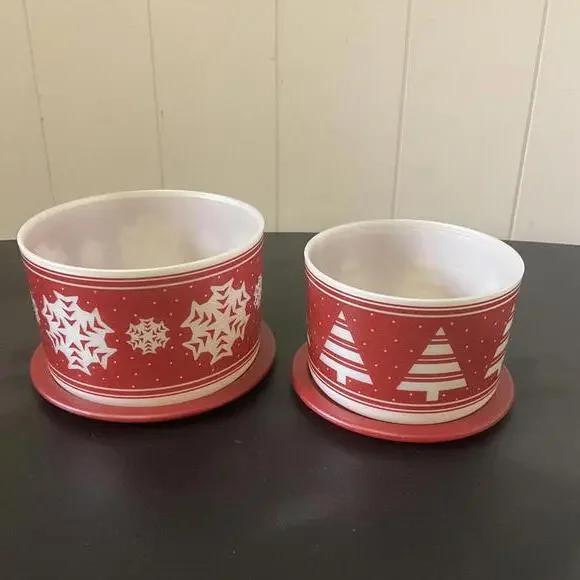 Tupperware One-Touch B Christmas Red Snowflake Canister - Red Lid - #2708 - EUC - Picture 4 of 7